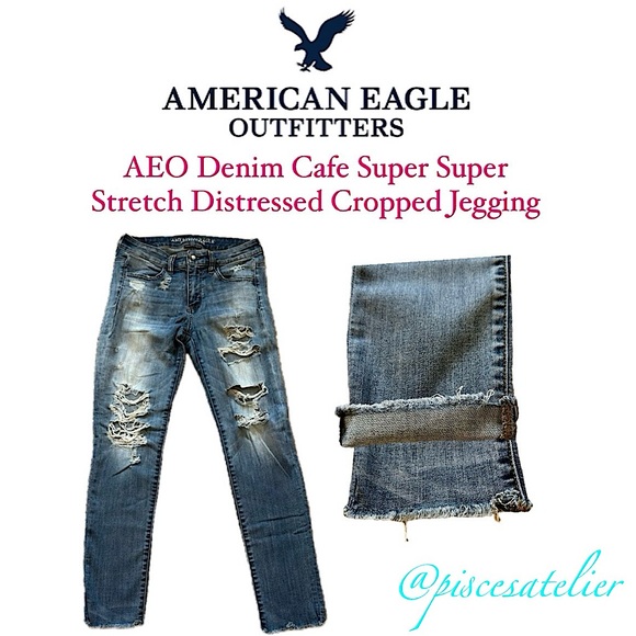 American Eagle AEO Denim Cafe Super Super Stretch Distressed Cropped Jegging, 8 - Picture 4 of 14
